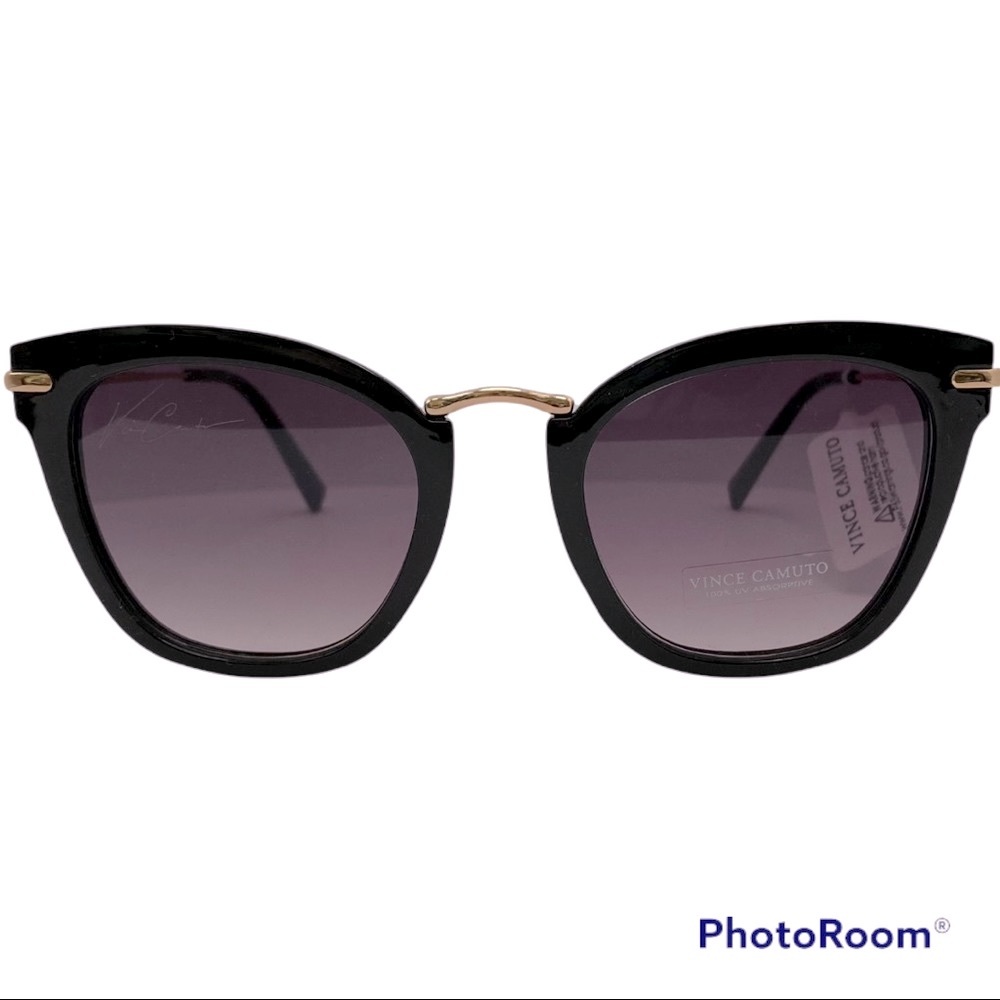NEW! Vince Camuto Sunglasses Cat Eye Black Gold Detail UV Protection VC898 OX